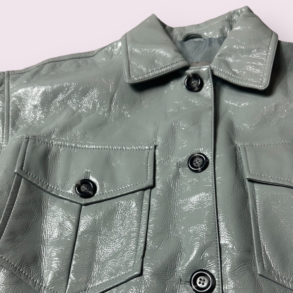 NWT Women’s ASOS Vinyl Tie Waist Light Grey Button Front Jacket With Belt Size 0 - Picture 5 of 13